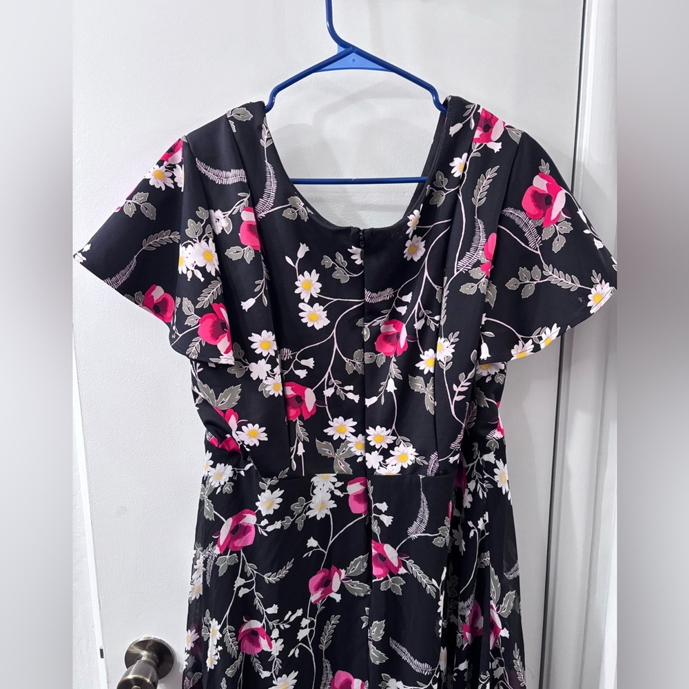 Black Dress with Pink and White Floral Design - Picture 7 of 8